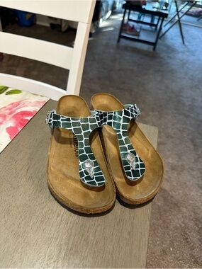 Birkenstock Green/ blue  Croc-Print Thong Sandals